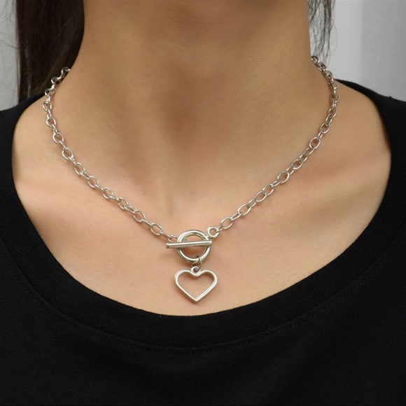New Boho Heart Sterling Silver Chunky Chain Link Chocker Necklace - Picture 7 of 12